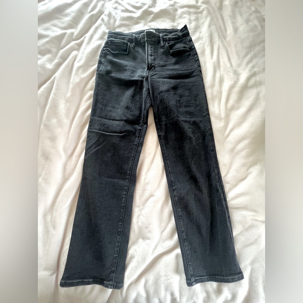 Good American Black Ankle Straight Jeans